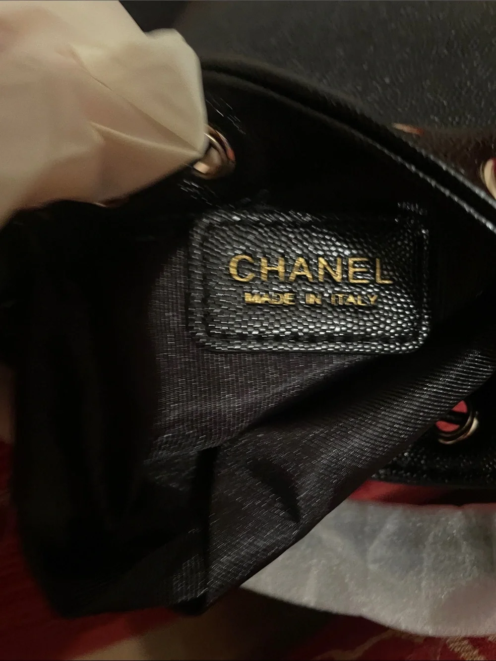 Make up Black Quilted Bucket Bag with Gold Hardware